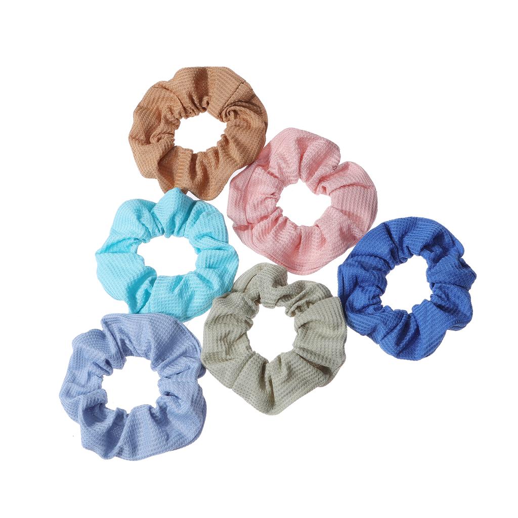 6pcs/lot Candy Color Scrunchies Elastic Hair Band Women Girls Ponytail Holder Rubber Accessories Waffle fabric
