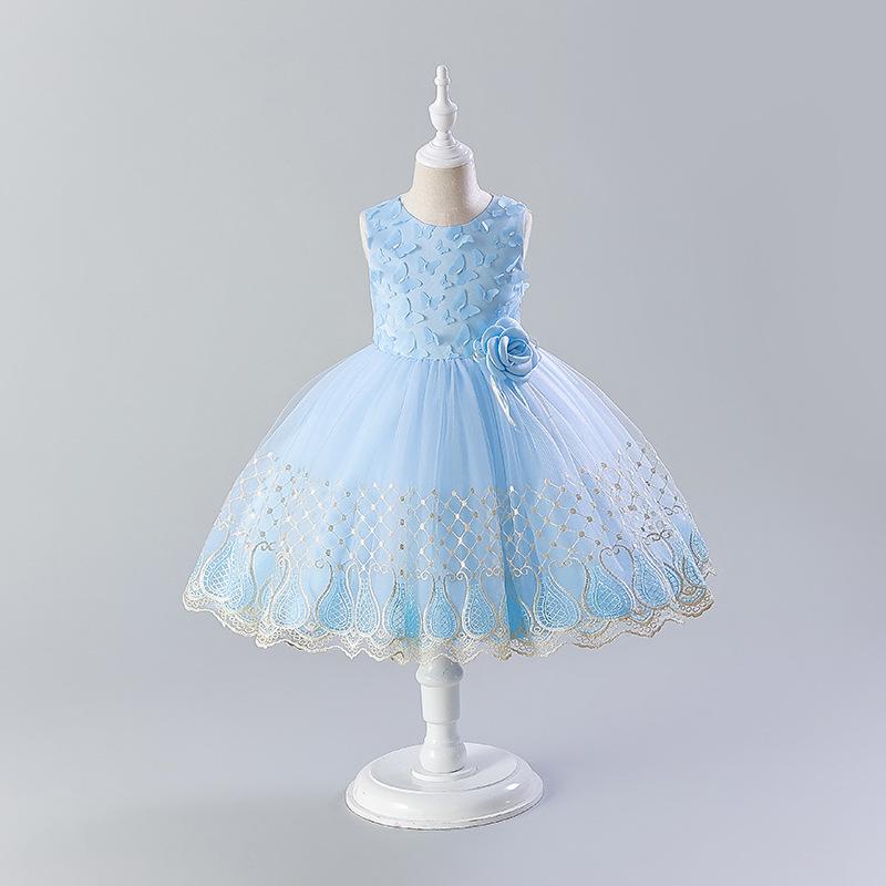 

Красочное роскошное платье принцессы с бабочкой для девочек - весна/лето, праздничная одежда для фортепиано 120 cm небесно-голубой