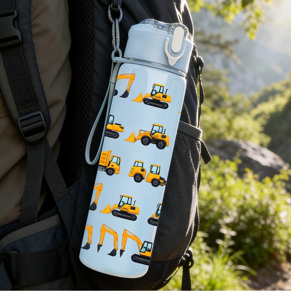 1PC Vintage Truck Transport Doodle Print 750ml Color Plastic Sports Water Bottle Leakproof Flip Straw Lid Suitable for Sports Office Home Use