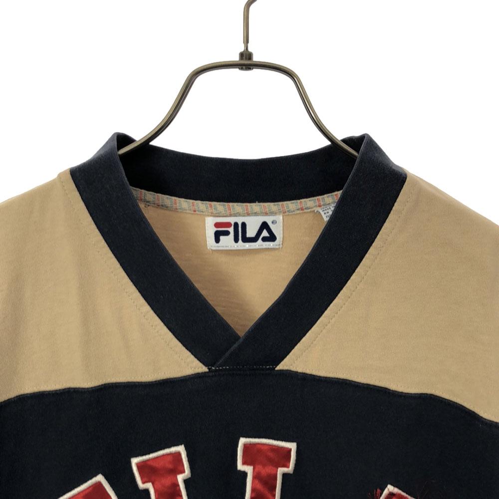 FILA 90s Old Long sleeve V neck T-shirt S Navy system Ron T Men's Used