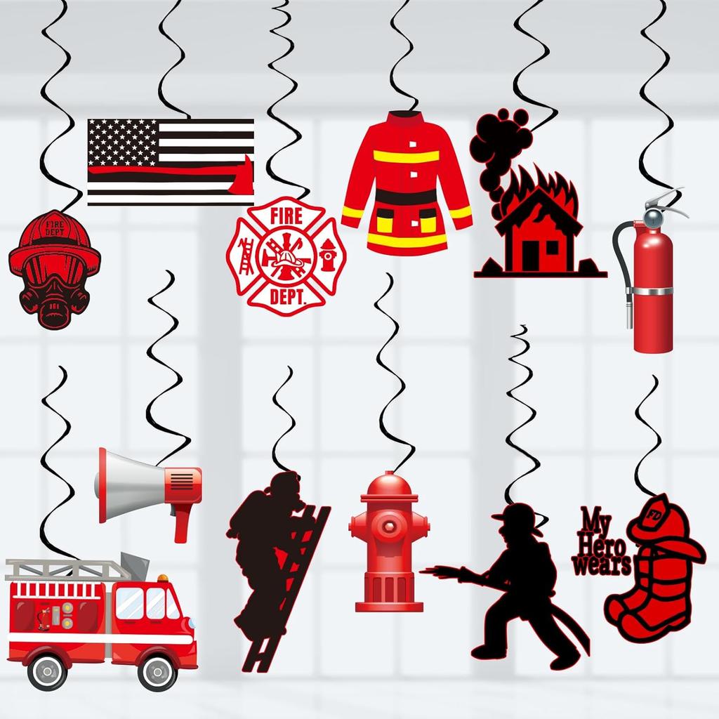Firefighter Party Decorations Firetruck Party Decoration Fireman Party Decor Supplies Hanging Swirls Party Streamers 24pcs Kids Baby Shower Fire