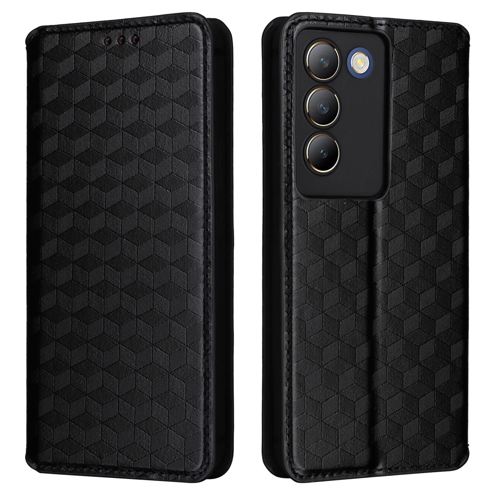 

For vivo Y200e 5G/V40 SE 5G/Y100 5G (Indonesia)/V30 Lite 4G/T3 5G/Y100 4G/V30 SE 5G Case Rhombus Pattern Smart Phone Cover Black