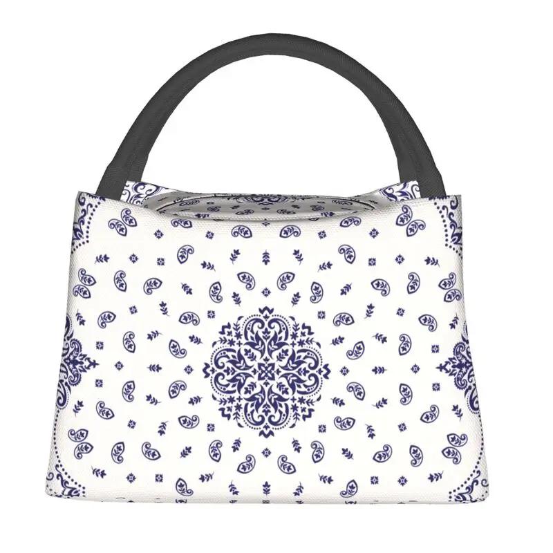 Geantă de prânz izolată cu imprimeu bandana Pisley pentru picnic în aer liber, impermeabilă, termică, cutie de prânz cooler pentru femei
