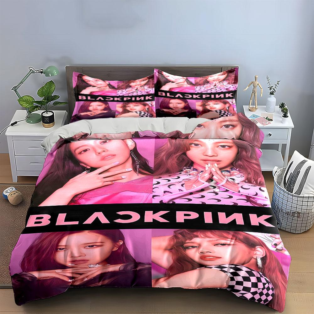 Portraits and "BLACKPINK" logo. Bedding sets Duvet cover sets Duvet covers Pillowcases(1*Duvet Cover 2*Pillowcases without duvet insert)