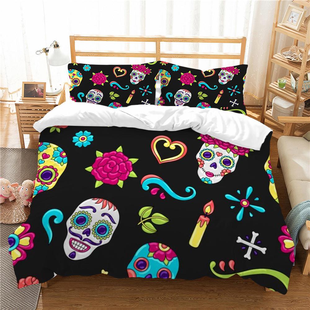 3D Skull Printing Duvet Cover Set Cartoon Bedding Set Highend Pillowcase Children Bedding Suit Single Size Double Size Bed Cover