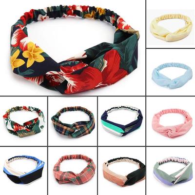 Fashion Women's Floral Printed Cross Knot Headbands Plaid Elastic Hair Bands Turban Girls Makeup Hair Accessories Headwear