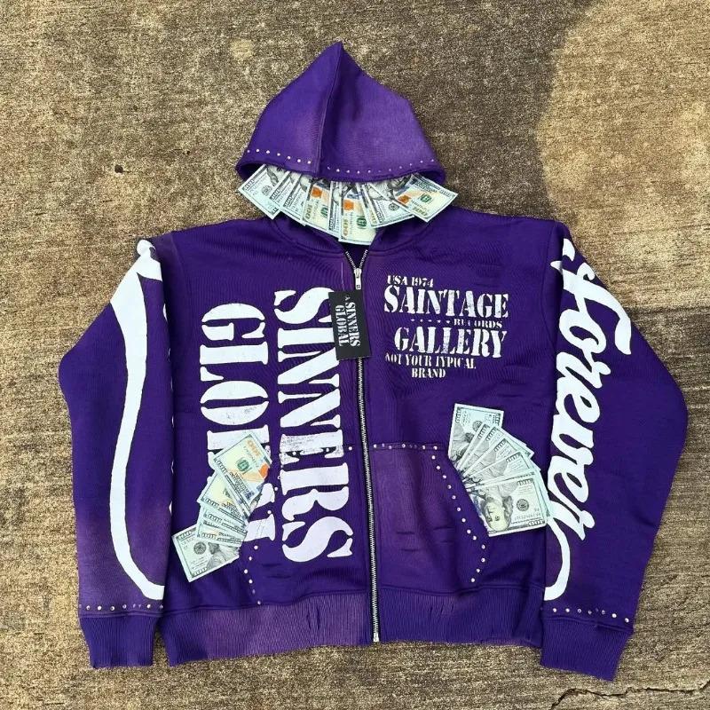 Europäischer und amerikanischer ins personalisierter NOFS bedruckter Pullover Hoodie Set Retro Jacke Street Trend y2k