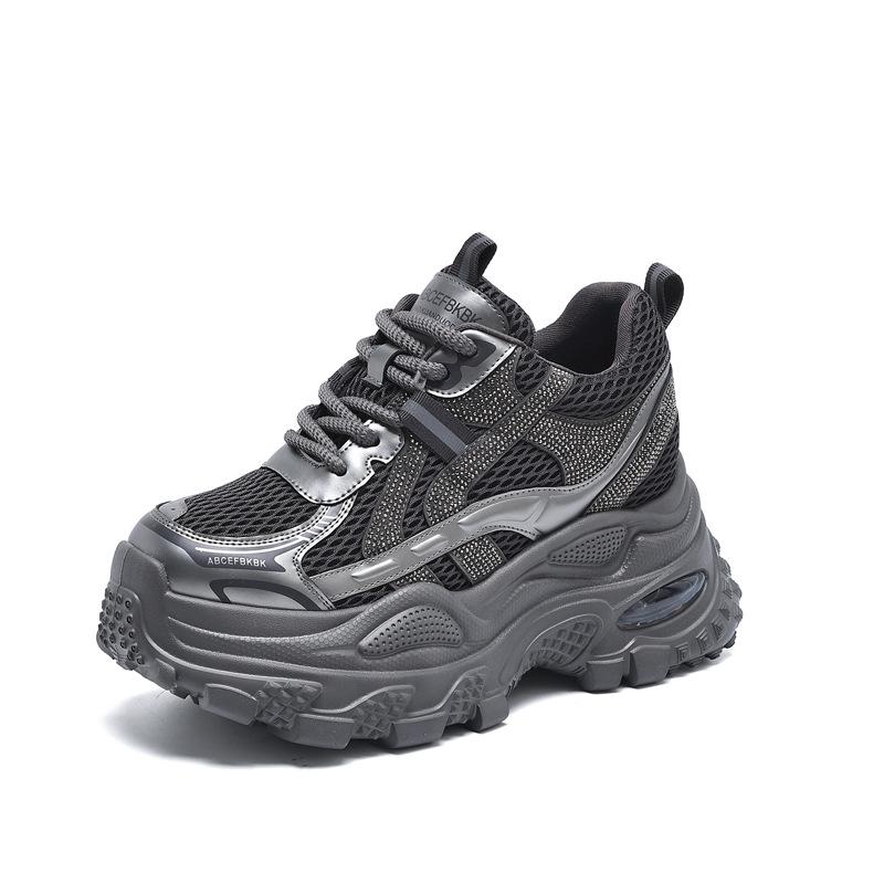 Thick-soled inner height-increasing rhinestone dad shoes for women's 2025 autumn new breathable and versatile women's shoes casual sports shoes