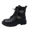 New Boots, Round Toe Thick Heel British Style Small Leather Boots, Metal Buckle Knight Women's Boots
