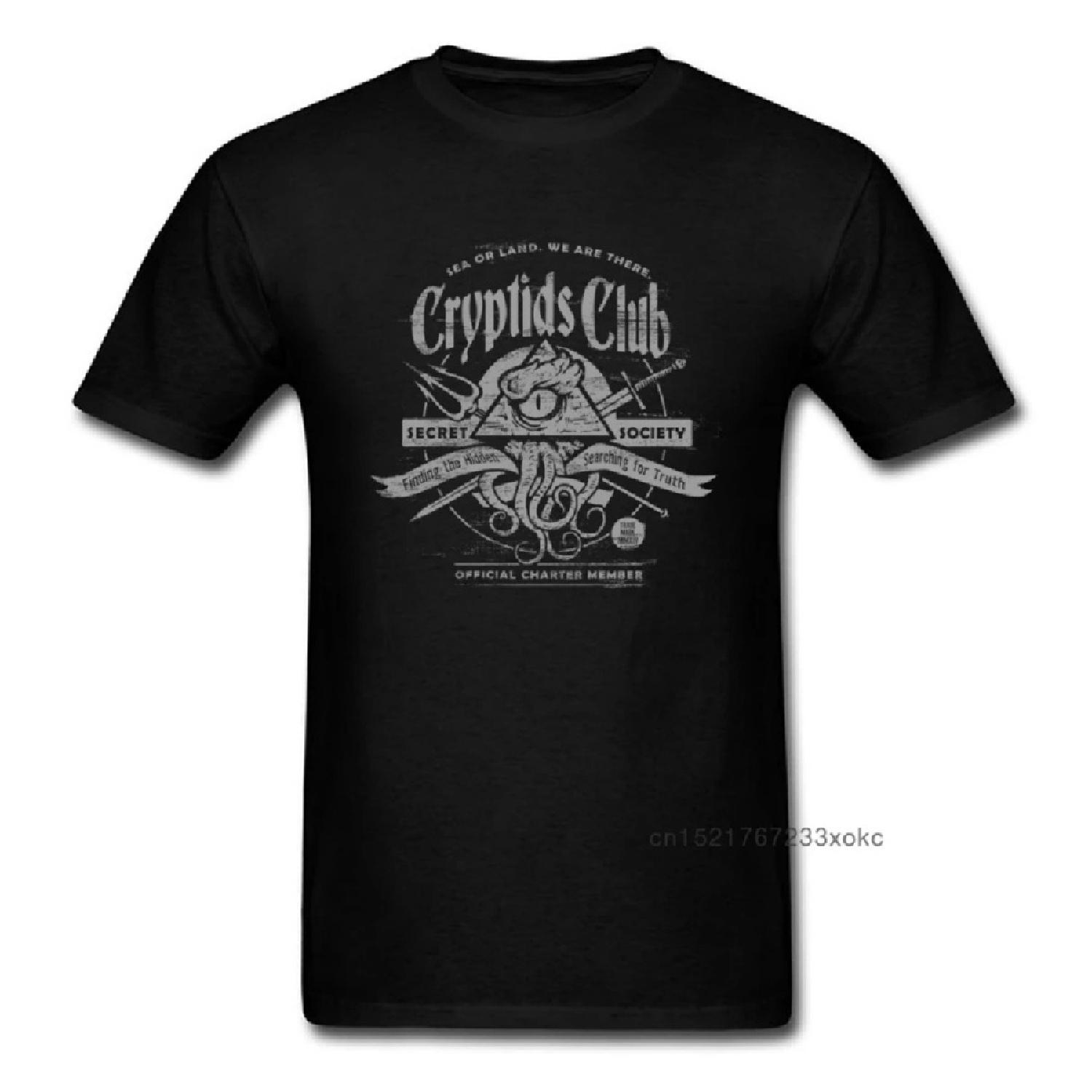 

Cryptids Club T-shirt Men Cthulhu T Shirt All Seeing Eye Tshirt Horus Tops Octopus Tee Shirts Cotton Clothes Retro Black S
