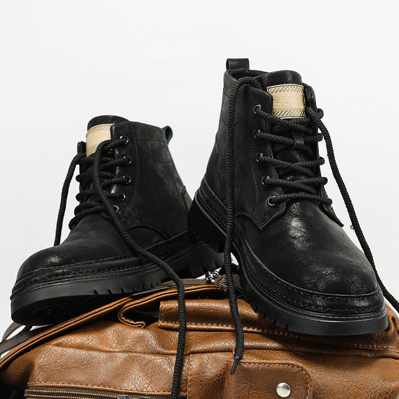 Jarní a podzimní vysoké kovbojské boty Nové šněrovací pánské ležérní kožené značkové boty s měkkou podrážkou Pouštní boty Protiskluzové pánské kotníkové boty