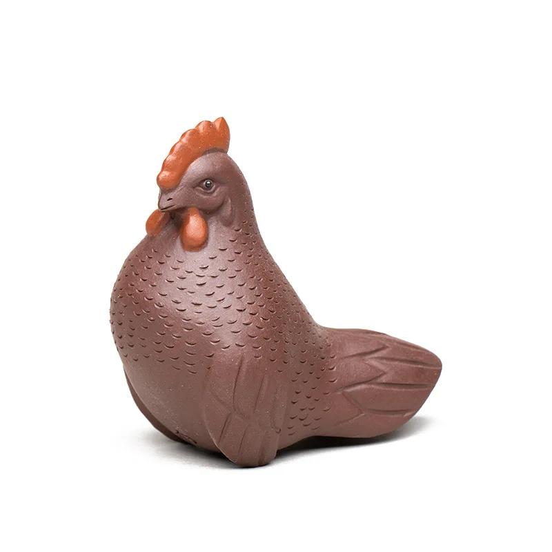 Yixing Handmade Sculpture Purple Clay Tea Pet Chicken Model Statue Tea Figurine Desktop Ornaments Home Tea Decors Accessories