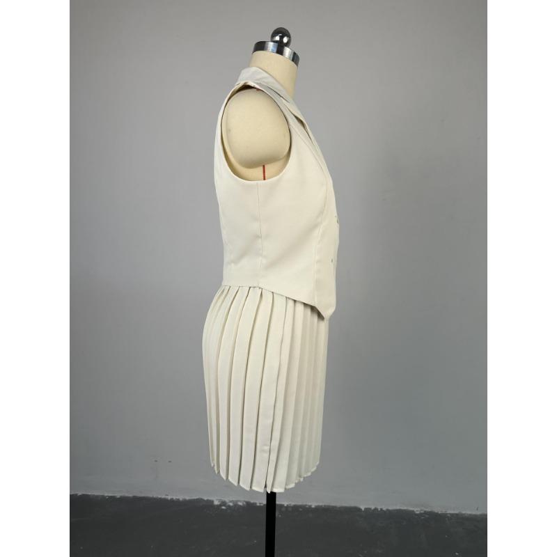 Conjunto informal de falda de medio cuerpo plisada con top irregular y solapa de verano para mujer