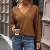 European & American Autumn 2025 Retro V-neck Waffle Long-sleeve Women's Pullover Top