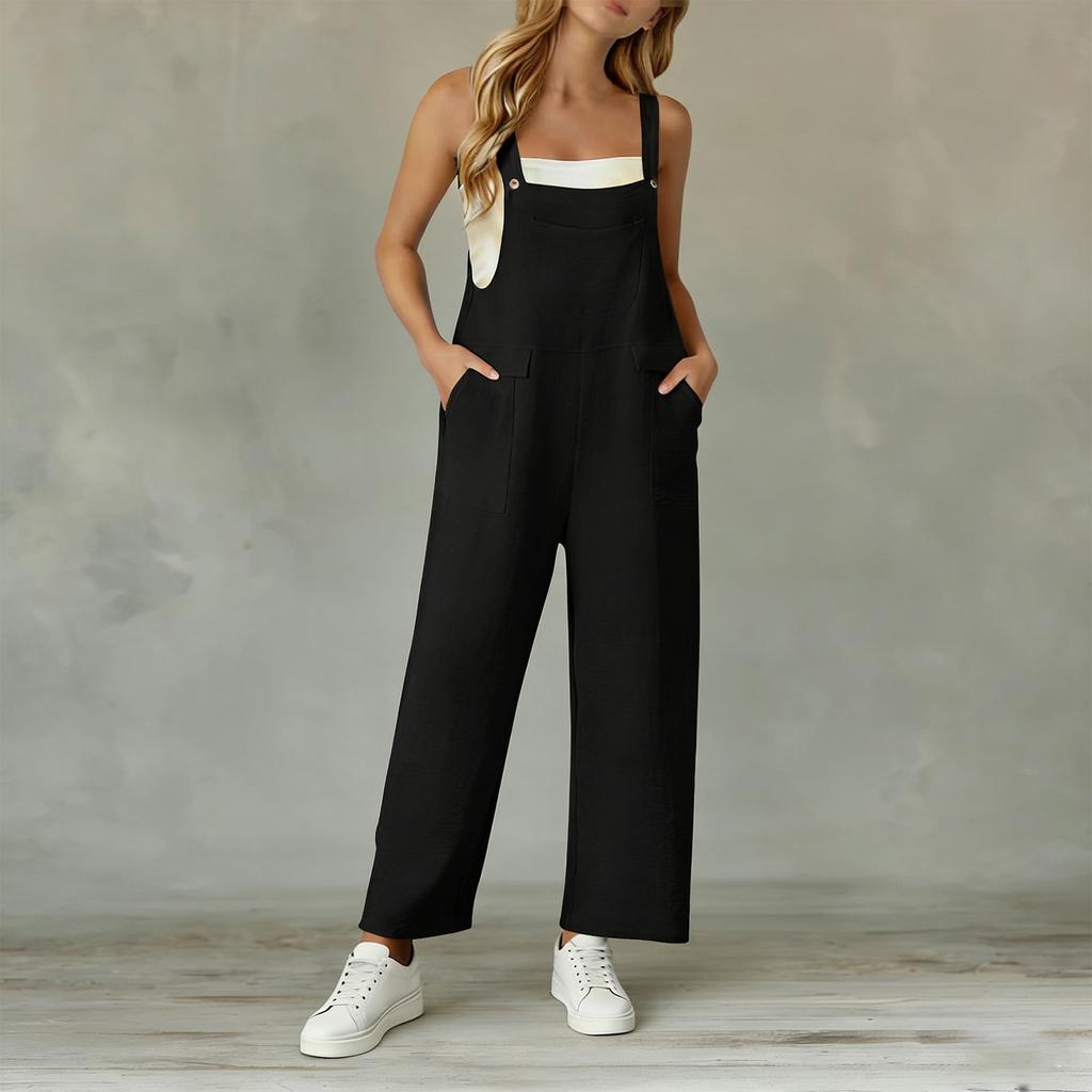 Womens Casual Wide Leg Jumpsuits Summer Spaghetti Strap Sleeveless Loose Long Pant Rompers With Pockets