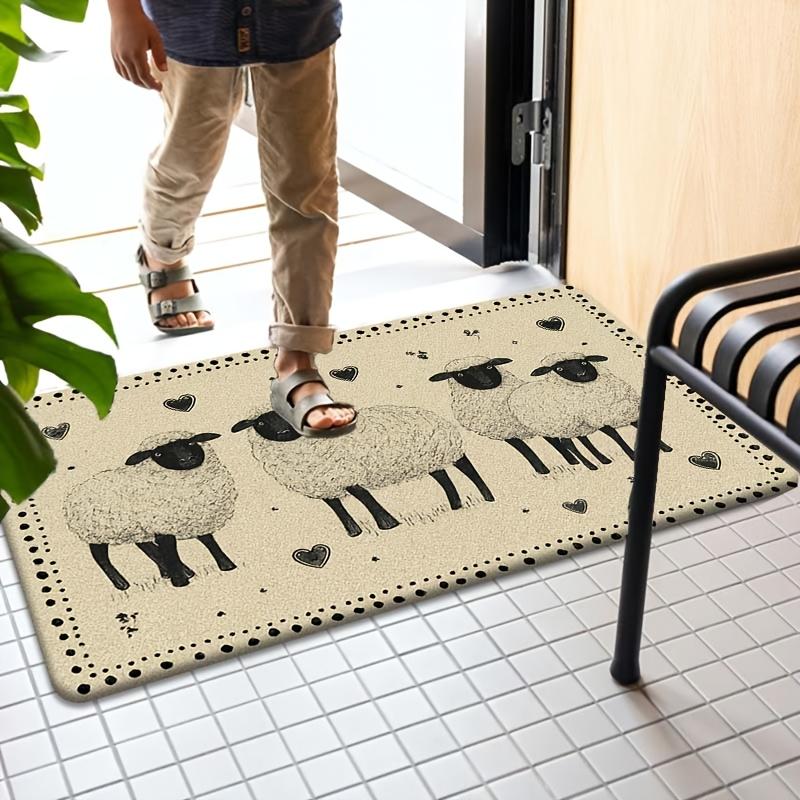 Funny Sheep Welcome Mat 4 Sheep Flowers Hearts Soft Non-Slip Washable Kitchen Rug Bedroom Entrance Home Decor Floor Mat 1PC