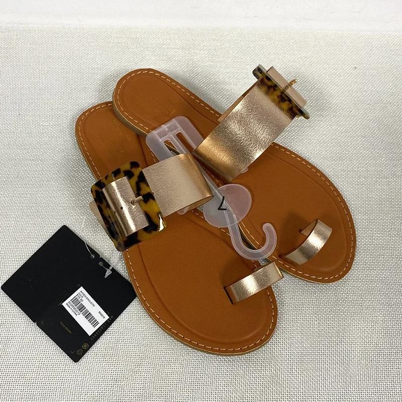 Fashion Women Leather Summer Sandals Shoes Retro Design Thin Straps Open Toe Beach Slides Flat with Plus Size 41 Female Footwear