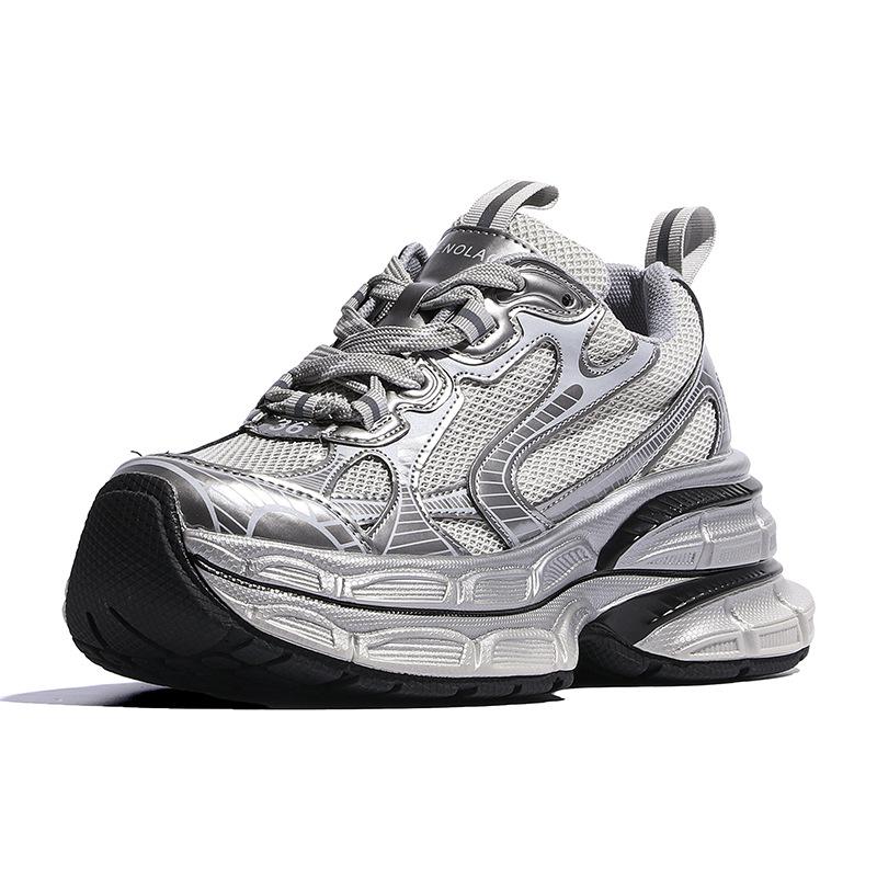 New platform muffin double-layer Paris dad shoes women's small casual shoes sneakers silver women's shoes