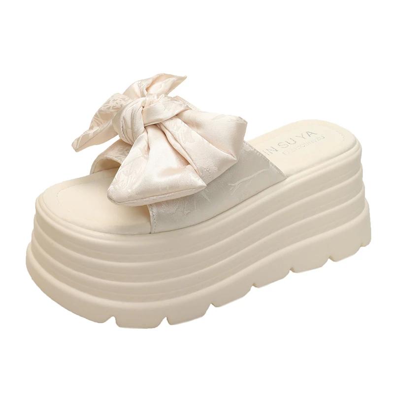 8CM New Summer Women Slippers Thick Soles Shoes Casual Platform Beach Flip Flops Leisure Butterfly-knot Sandals Sneakers Woman