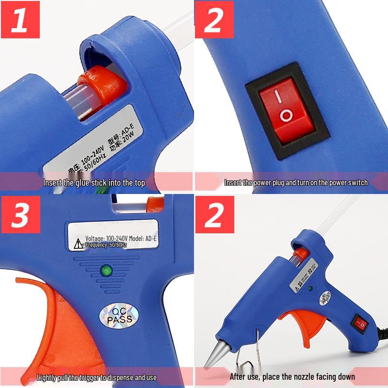 Multi-color 20W Hot Melt Glue Gun with Sticks for Home and Children's Crafts