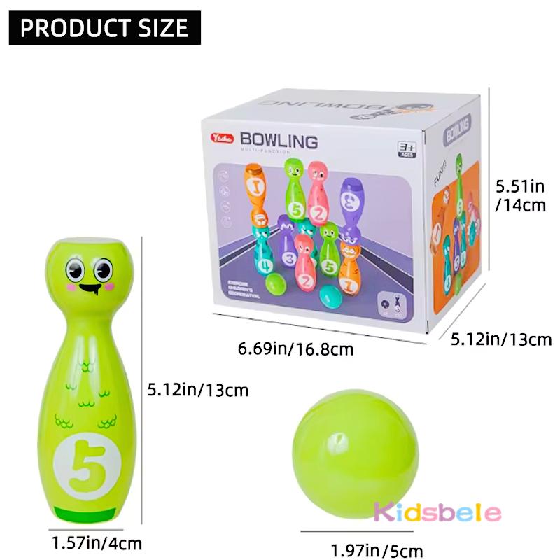 Kids Cartoon Bowling Set Cute Emojis Bowling Pins With 5 Numbers Toddlers Interactive Indoor Sports Toy Family Lawn Yard Game
