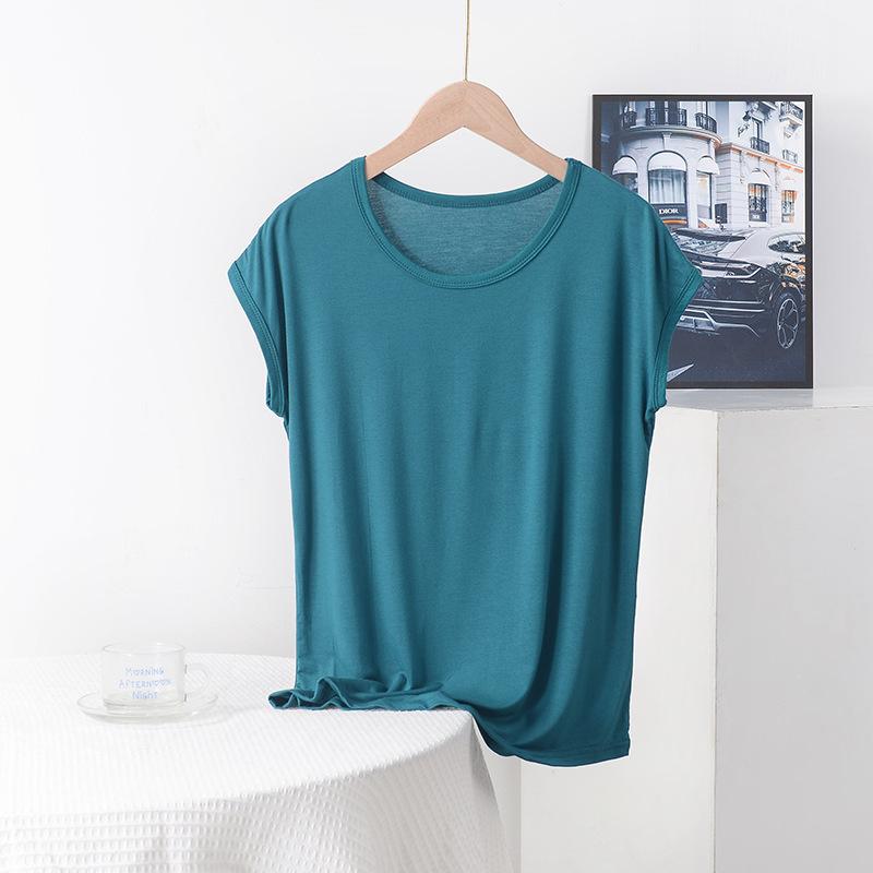 Summer Top for Moms Solid Color Ladies' Loose Fit Modal T-Shirt Plus Size Round Neck Short Sleeve T-shirt