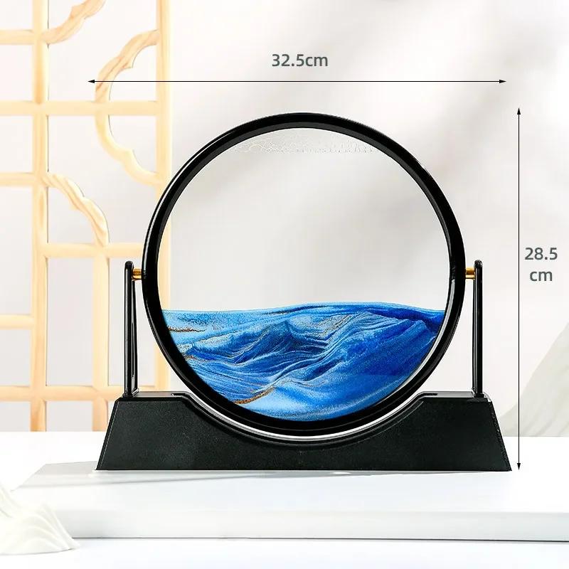 Rotatable Sandscape Moving Sand Art Picture Round Glass Deep Sea Quicksand 3D Hourglass Flowing Sand Painting Home Decor Gifts