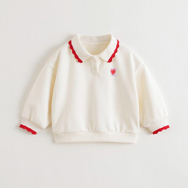 Mark Jenny Girls' Heart-Shaped Polo Collar Soft Sweatshirt Baby Pullover 2026 Spring New Style 551179