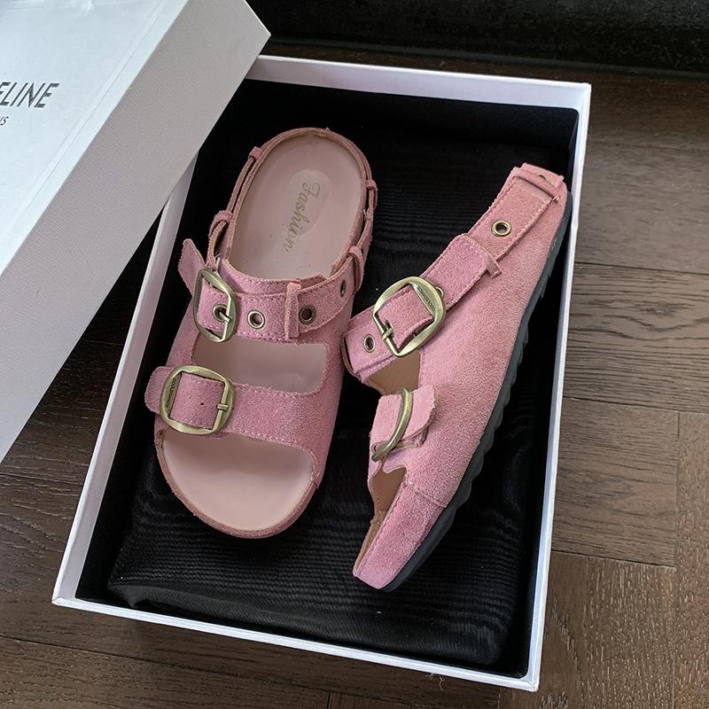 

Роскошные розовые сандалии Birken Женский брендовый дизайн Замшевая кожзаменитель Ремешок с пряжкой Сандалии Женские Летние Повседневные Толстая подошва Мюли 40 розовый