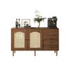 Buffet Rustique Avec Portes En Rotin - 130 X 75,5 X 40 Cm - Fermeture Magnétique, Étagère Réglable