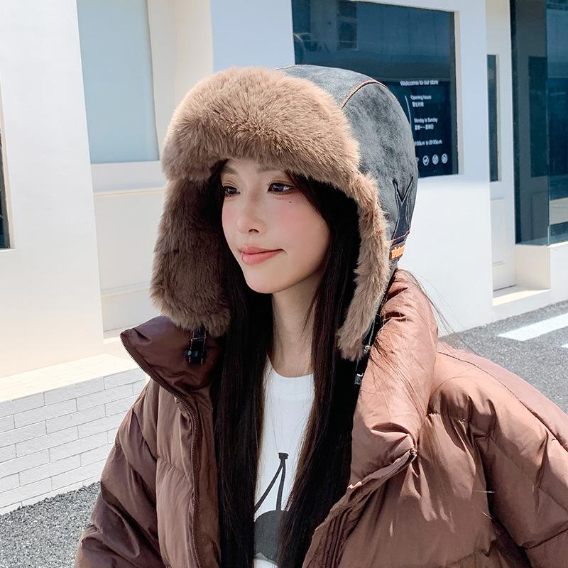 

New Lei Feng Hat Women s Winter Velvet Thickened Cold Proof Hat Outdoor Skiing Warm Versatile Windproof Flying Ear Protection Hat 56-60CM