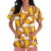 Womens V Neck Short Sleeve Work Shirt With Pockets Oktoberfest Beer Print Top Medical Scrub Style Uniform