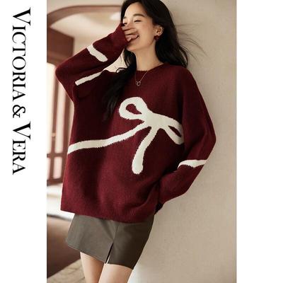 Women's Winter Relaxed Long-Sleeve Bow Knit Sweater V8901S17263