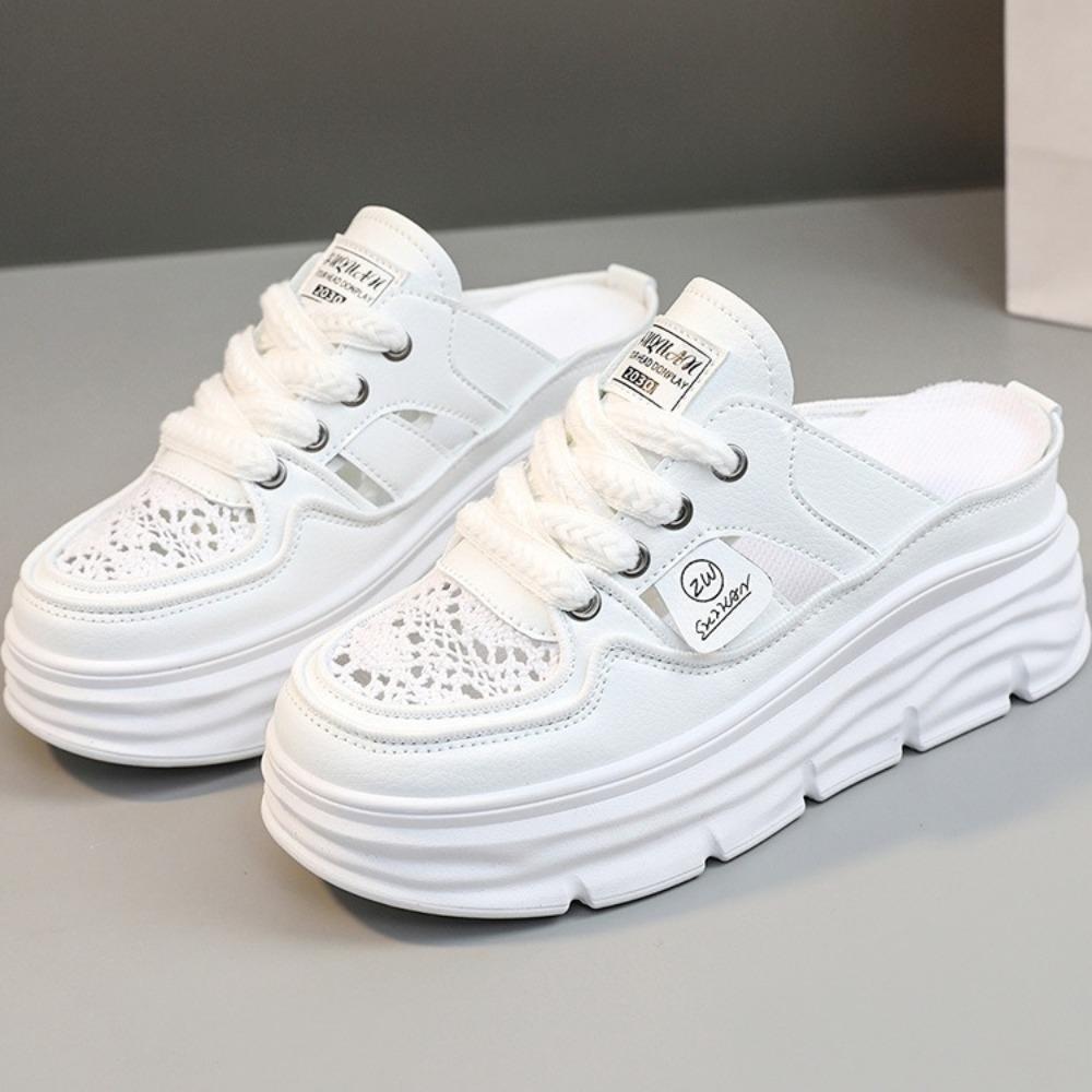 Pantofi Casual Dama Jumătate Drag Mesh Respirabil Pantofi Dama Sandale de Vară Scobite cu Înălțime Internă Mărită Papuci de Dama