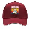Coffee Cat Blue Scarf Retro Sunset Stripe Illustration Sandwich Baseball Cap Unisex Women Sun Cap Outdoor Workouts Hat