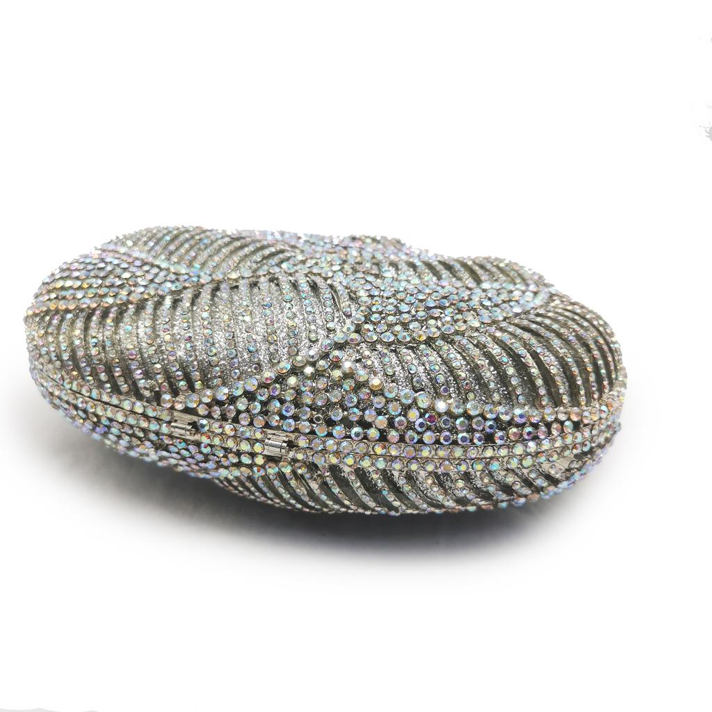 Sac de Soirée Pochette Dames Diamant Cristal Sacs de Mariage Pochette Métal Argent/Or Forme Ovale Sacs de Luxe Designer Strass AB