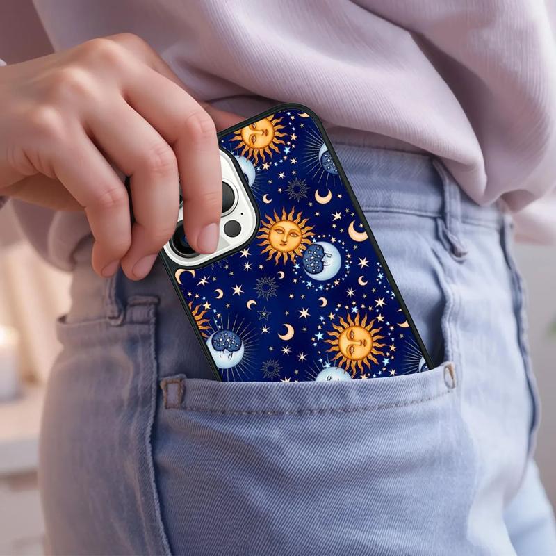Vintage Maan en Zon Sterren Telefoonhoesje Voor iPhone 17 Air 15 16e 14 13 Pro Max Coque 12 11 Pro Max PLUS hoes