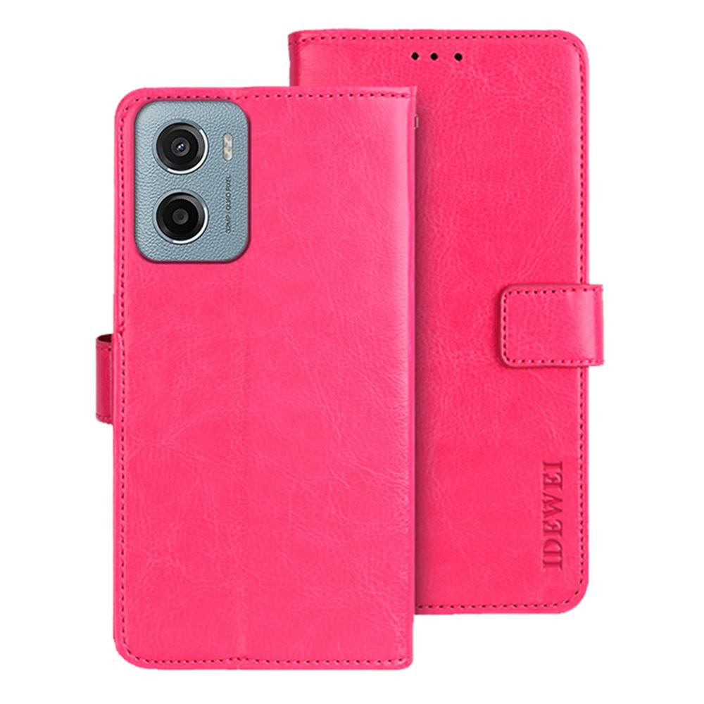 

For Motorola Moto E15 4G Stand Case Crazy Horse Texture Leather Phone Cover Rose