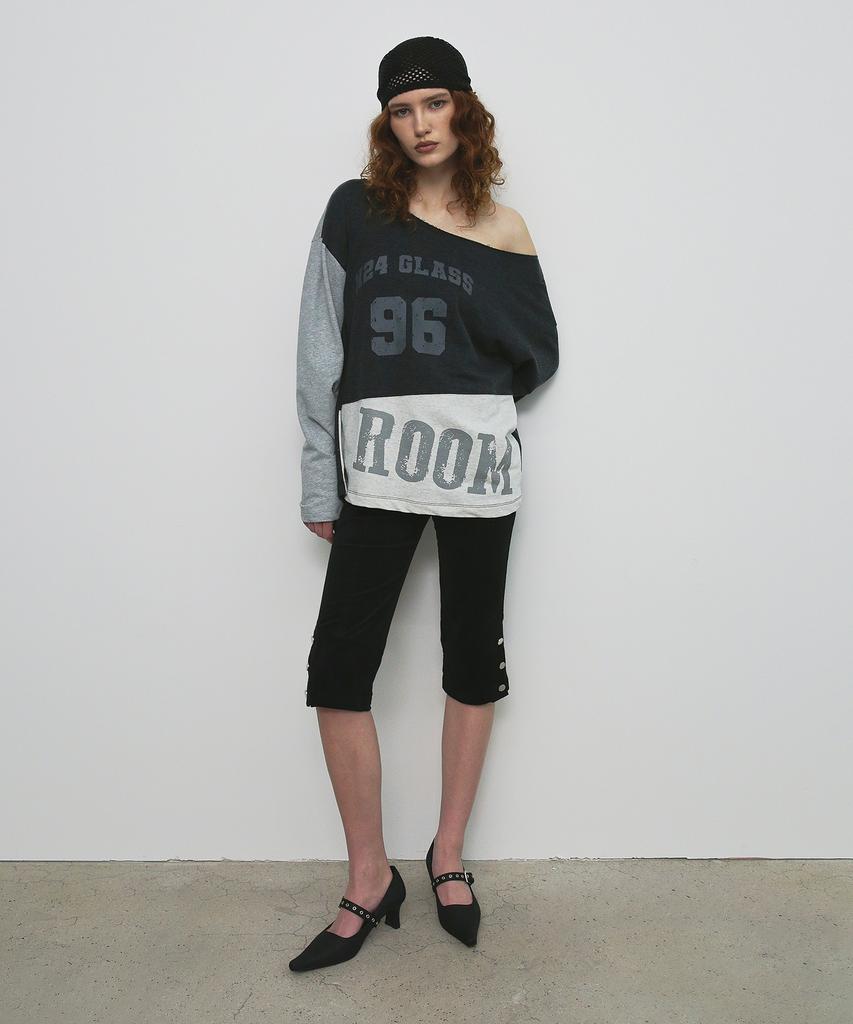 Saendeulig One Shoulder Color Block T-Shirt_Charcoal