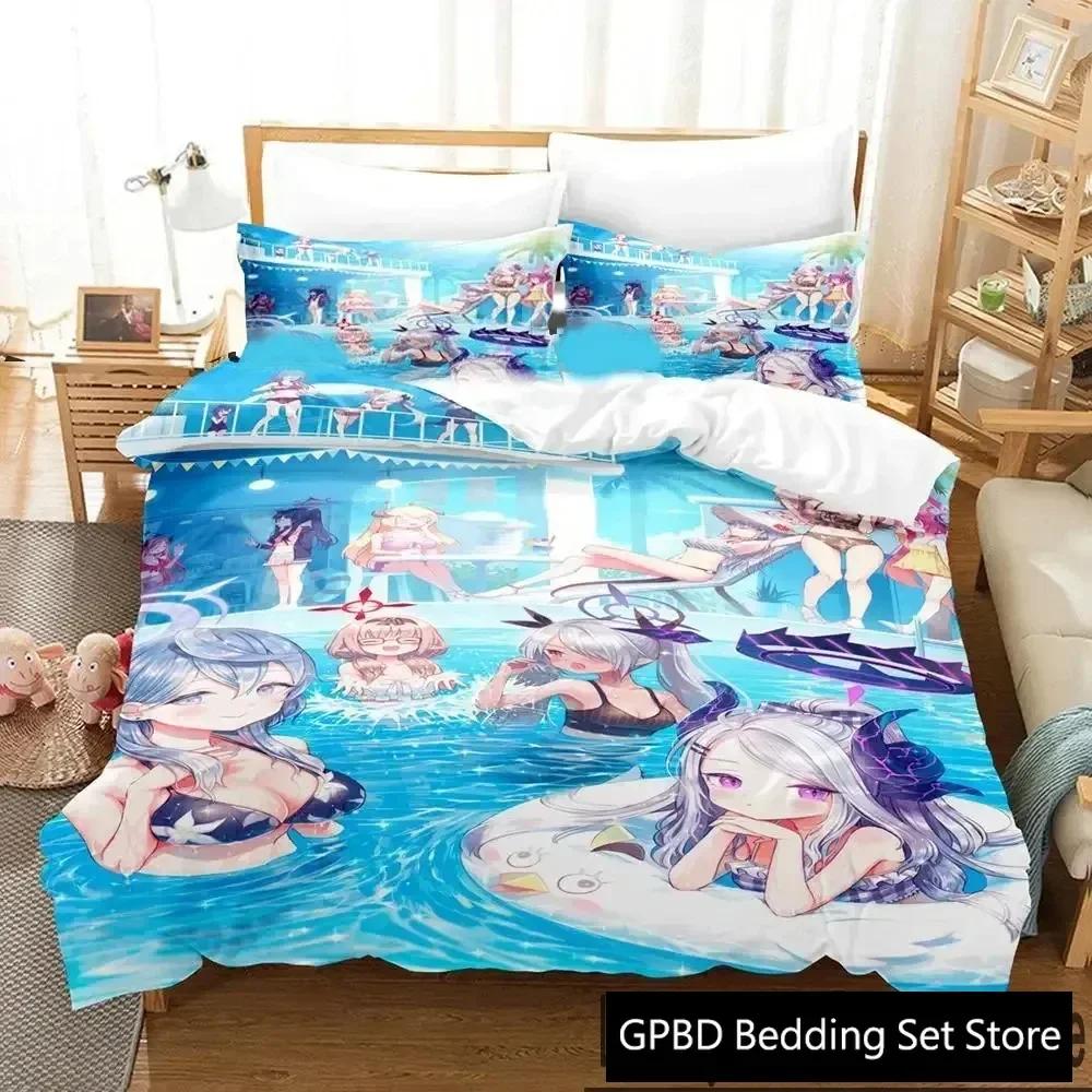 3D Print Anime Game Blue Archive Comfortable Duvet Quilt Cover Pillowcase Bedding Set Children Bedroom Decoration Home Textile