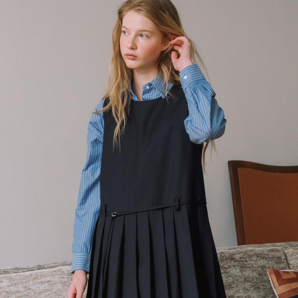Elssibeui Pleats Belted Mini Dress [2Colors]