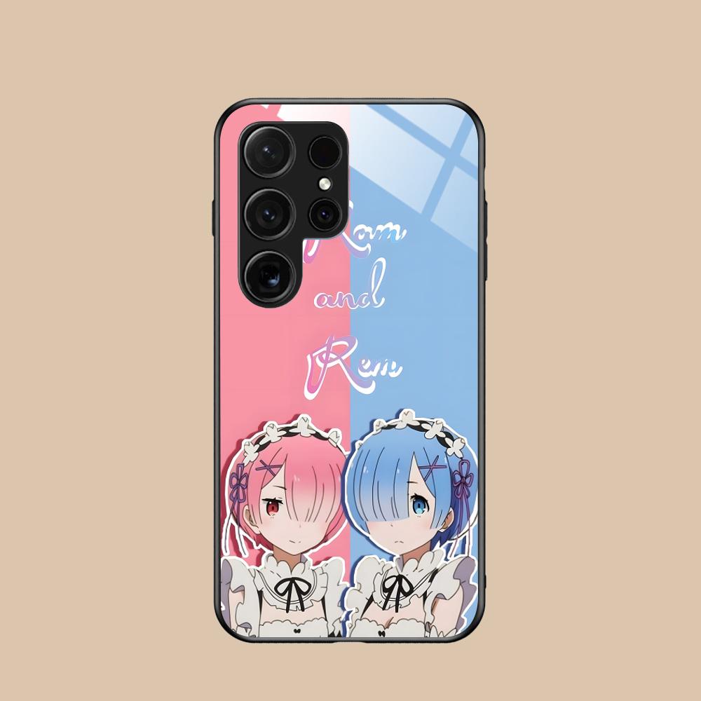 ReZero Rem Ram Glass Mobile Phone Case for Samsung Galaxy S26 S25 S24 S23 S22 S21 S20 Note20 Plus FE Ultra Colorful Cover