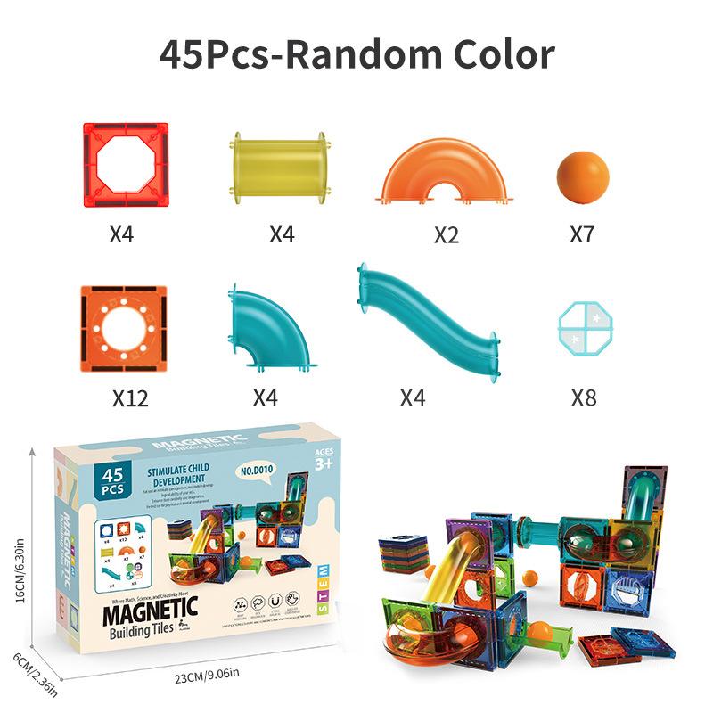 Light Magnetic Tiles Building Blocks for Kids, 3D Clear Educational Building Toys, Magnetic Marble Running Building Block Toys