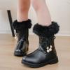 Children's boots, autumn and winter rabbit fur, girls' snow boots, middle-aged children's warm princess boots, midsole boots