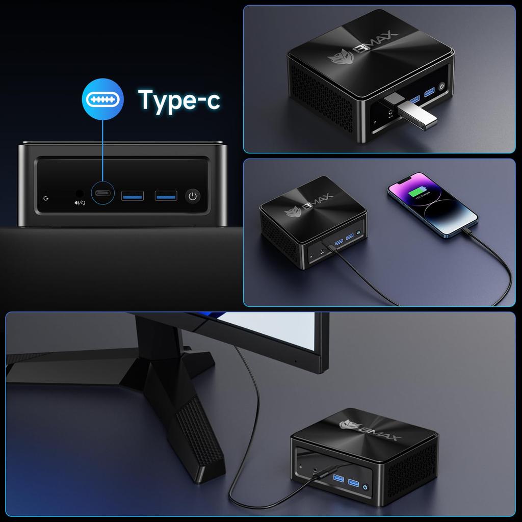 BMAX Mini PC Intel 24GB 24GB 1TB NVMe SSD mini PC Max 14C20T Tichý Vysokorychlostní odvod tepla Malý počítač Úspora energie Bohatý port 4K 60Hz 3 obrazovky
