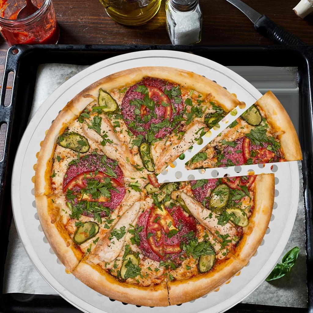 Luxshiny Pizza Pan with Holes Pizza Tray Aluminium Alloy Pizza Pan 12inch Round Pizza Baking Sheet Oven Tray Pizza Crisper Pan Perforated Pizza