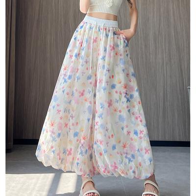 Pantaloni Estivi da Donna Stampati Sottili a Vita Alta Gamba Larga Lunghezza alla Caviglia Pantaloni-Gonna con Tasca per Ragazza Hiphop