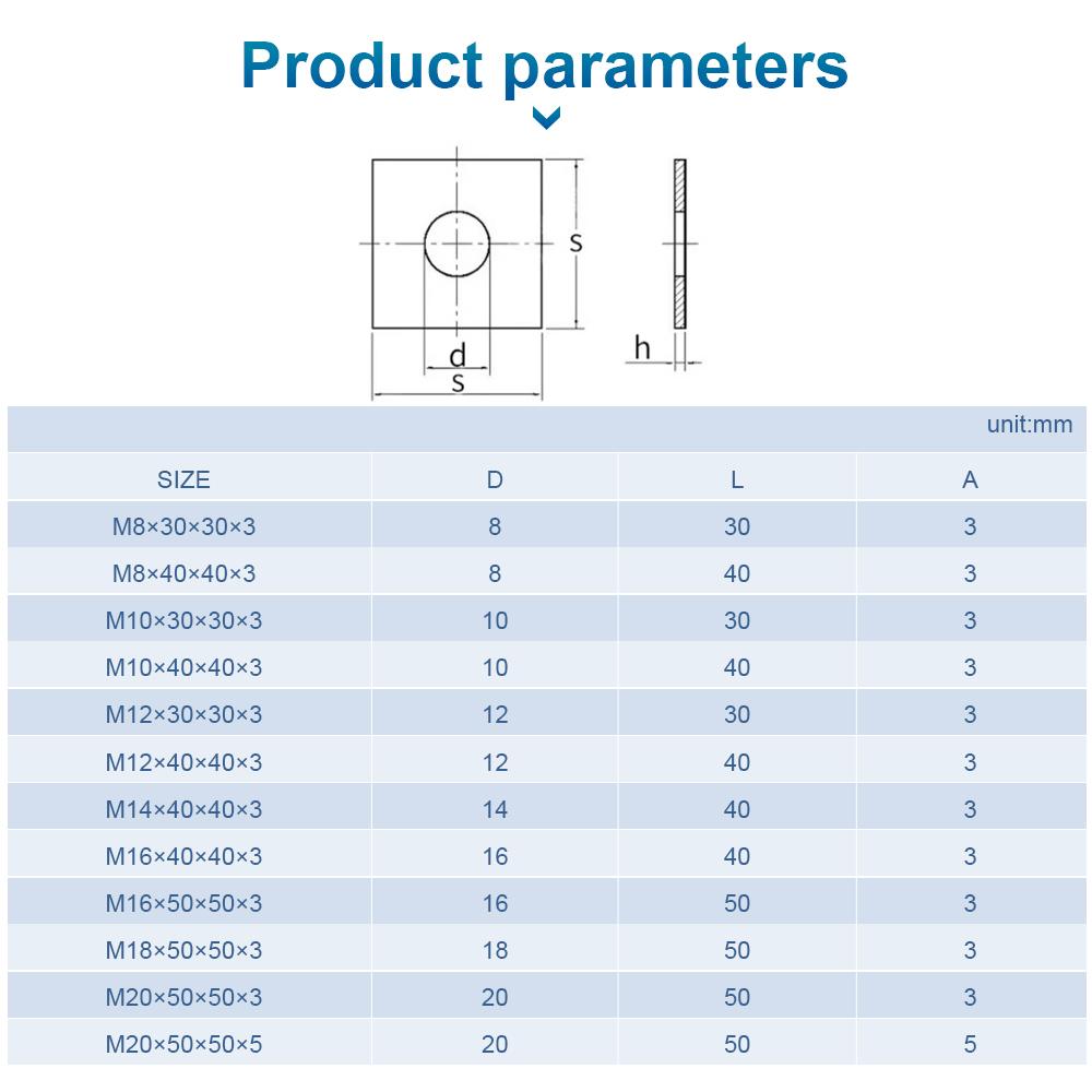 NINDEJIN 1-50pcs Square Plate Washers M3 M4 M5 M6 M8 M10 M12 M14 M16 M20 Stainless Steel Flat Pad Spacer Gasket Square Washers
