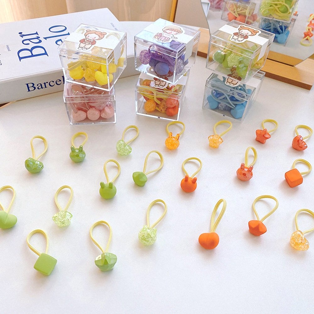 

Teddy bear glitter star square set bracelet ponytail rubber band pretty half-up strong colored hair tie Yellow