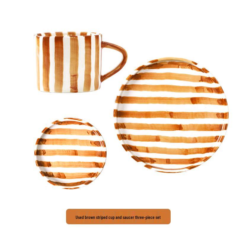 Shangqi Ceramic Hand-Painted Vintage Stripe Mug Set